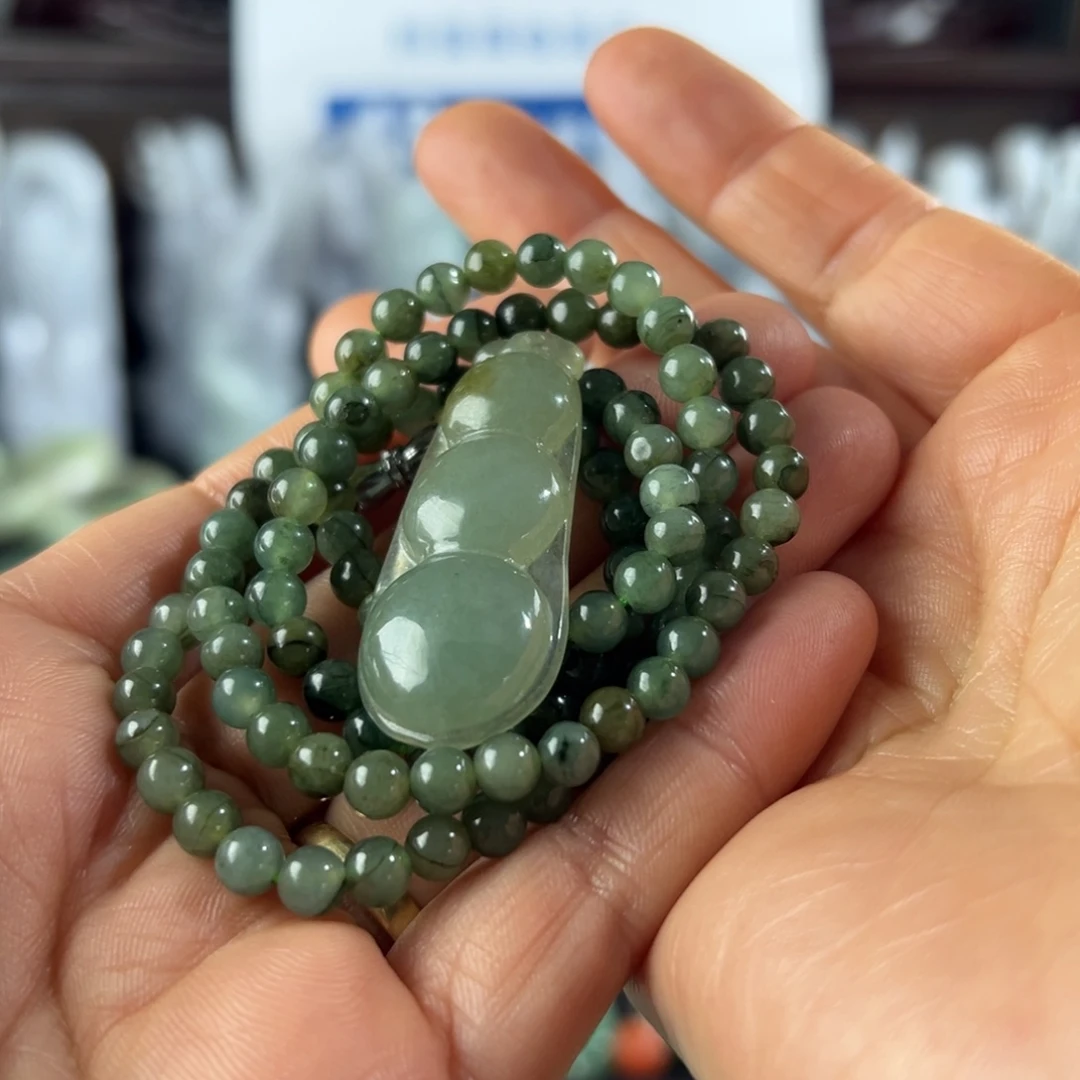 开***心翡翠未镶嵌手镯天然翡翠珠串挂件