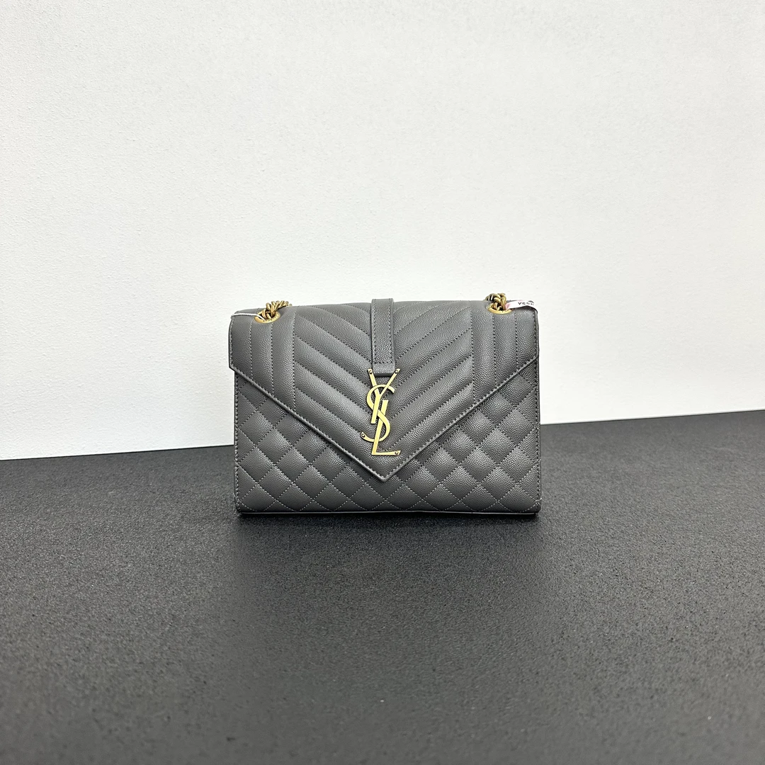 99新 YSL/圣罗兰 壹所奢品/YSL 信封 鱼子酱 中号 灰金 新款