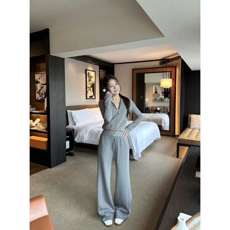 韩系时尚老钱风套装秋季新款洋气百搭显瘦卫衣休闲阔腿裤两件套潮