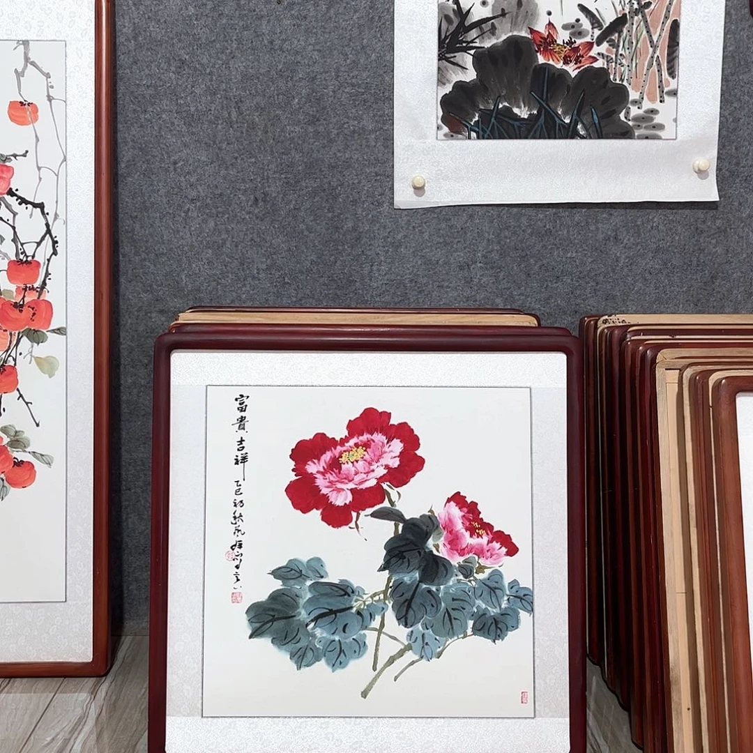 国画书画作品带框63×63