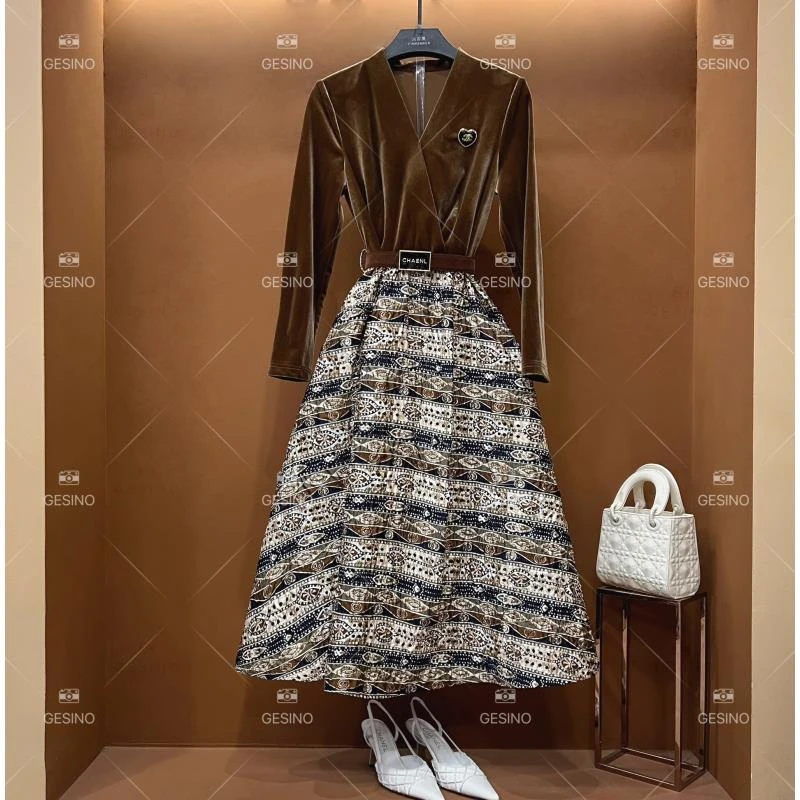 【小露】春秋|设计师轻奢法式气质印花女装连衣裙QD-2024686