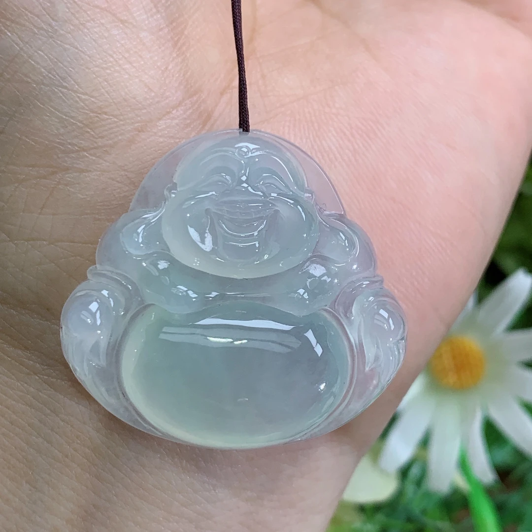 缅甸天然翡翠A货冰种起胶底色饱满佛公吊坠翡尺寸30.5×33×7.7mm