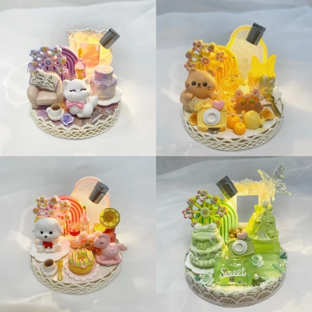 夏日多巴胺【8cm重工带灯圆盘】创意微缩食玩桌摆 DIY手工礼物