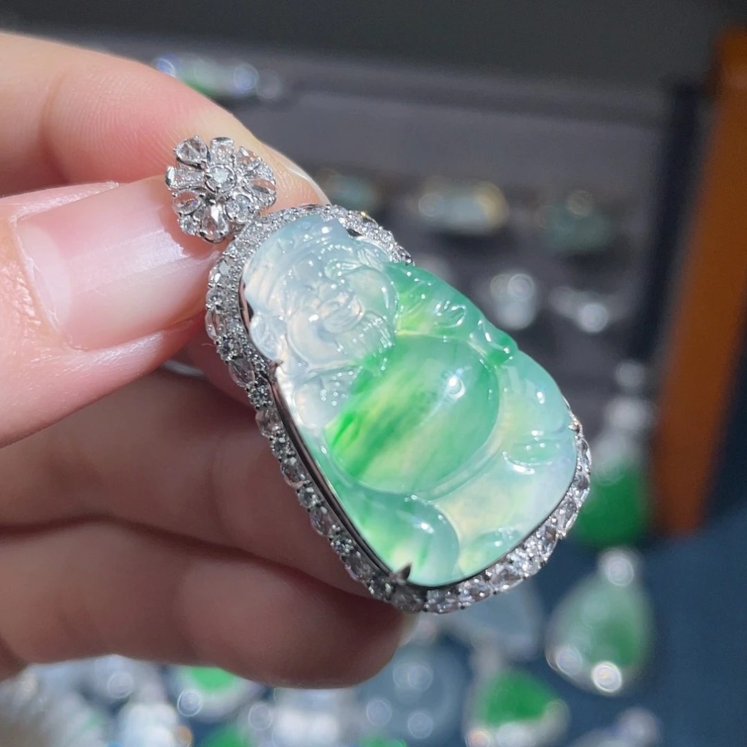 翡翠18K金镶嵌吊坠(不含链)财爷爷