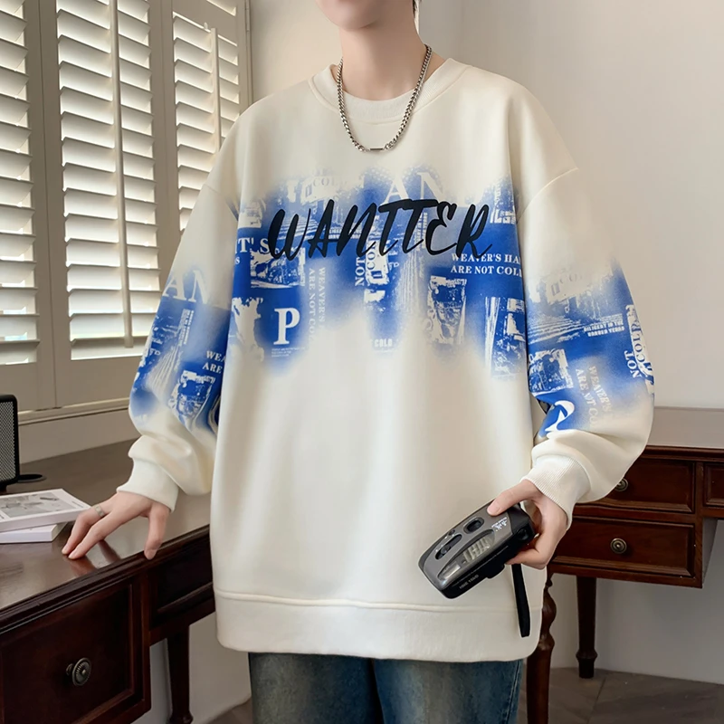 卫衣男士春秋新款百搭潮流渐变扎染套头圆领打底衫中学生宽松长袖