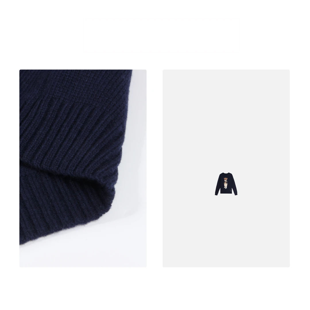 凯特丝蓓1047#圆领熊宽松版手工提花针织套头长袖毛衣