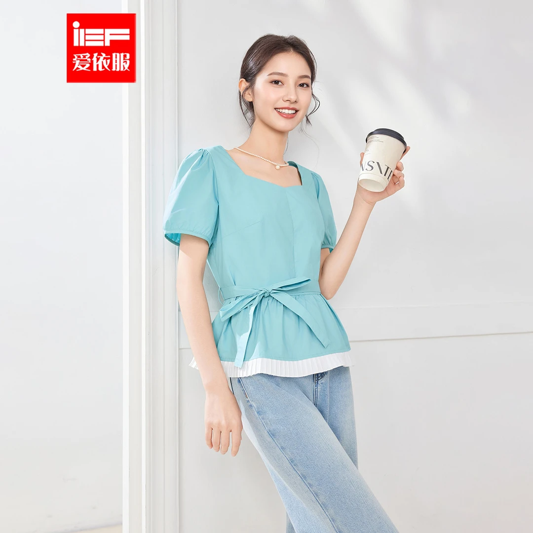IEF/爱依服2025夏季新款文艺知性气质通勤设计感短袖上衣流光风