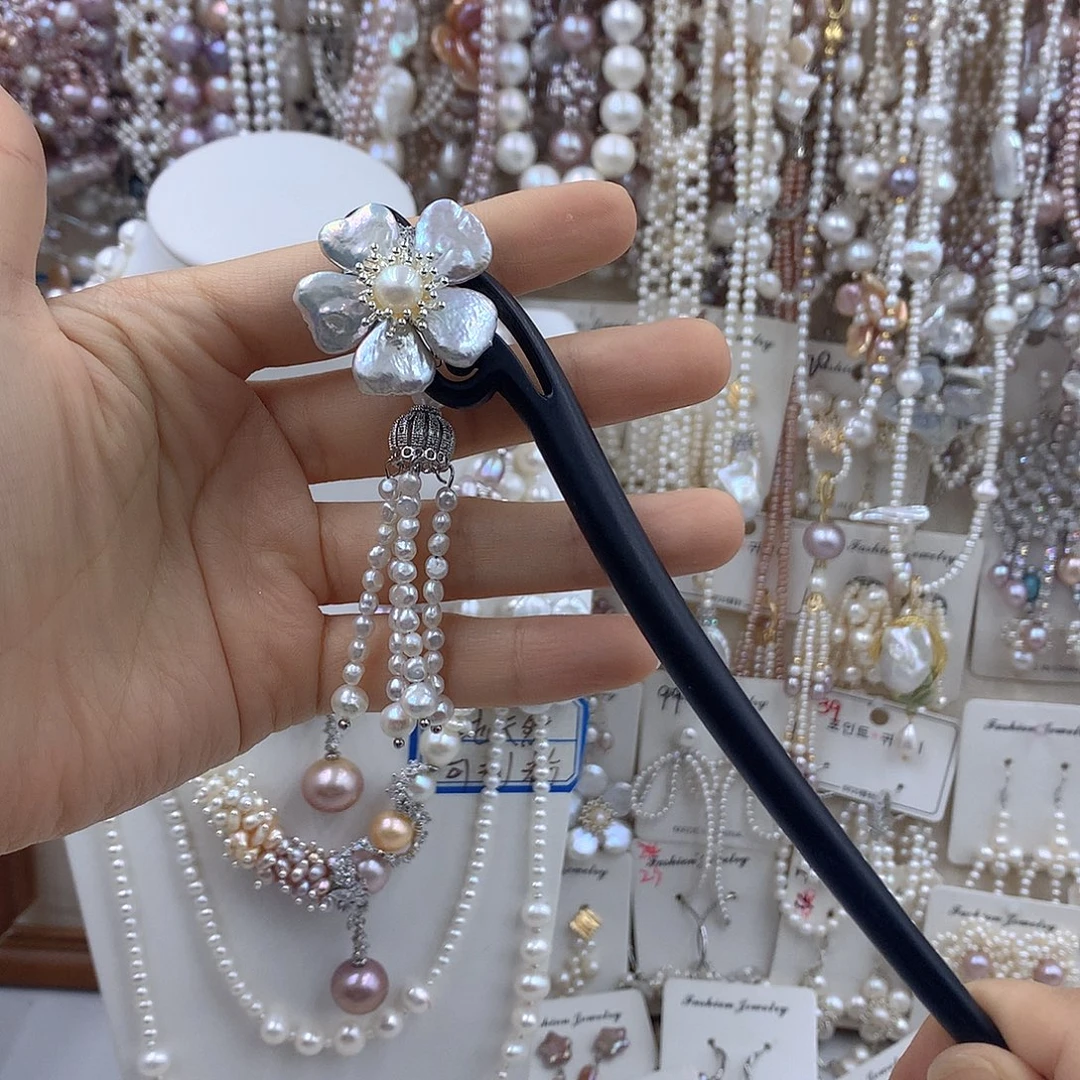 银S925镶嵌淡水珍珠项链耳饰