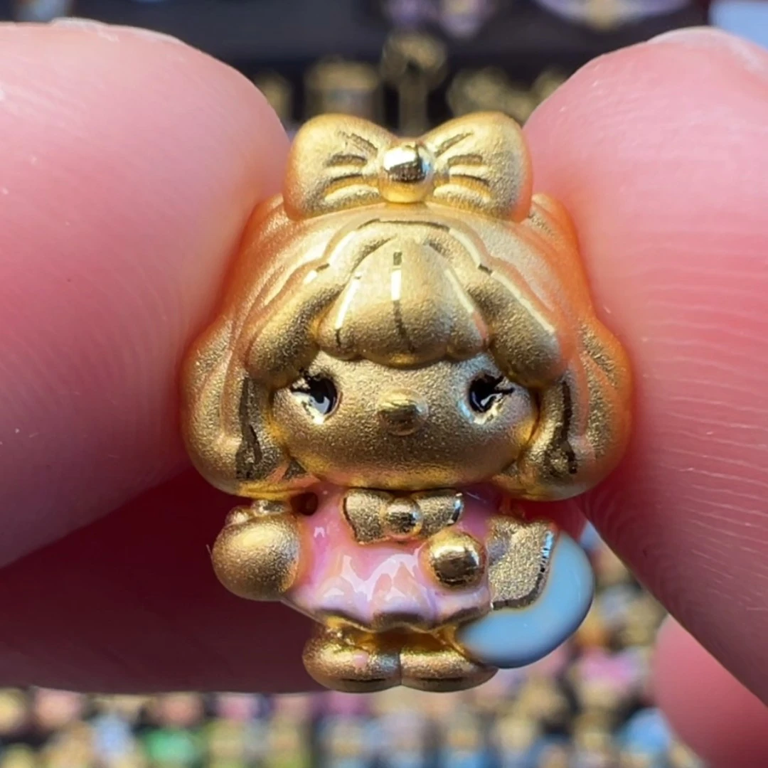 足金999黄金珐琅彩KT马尾少女小樱