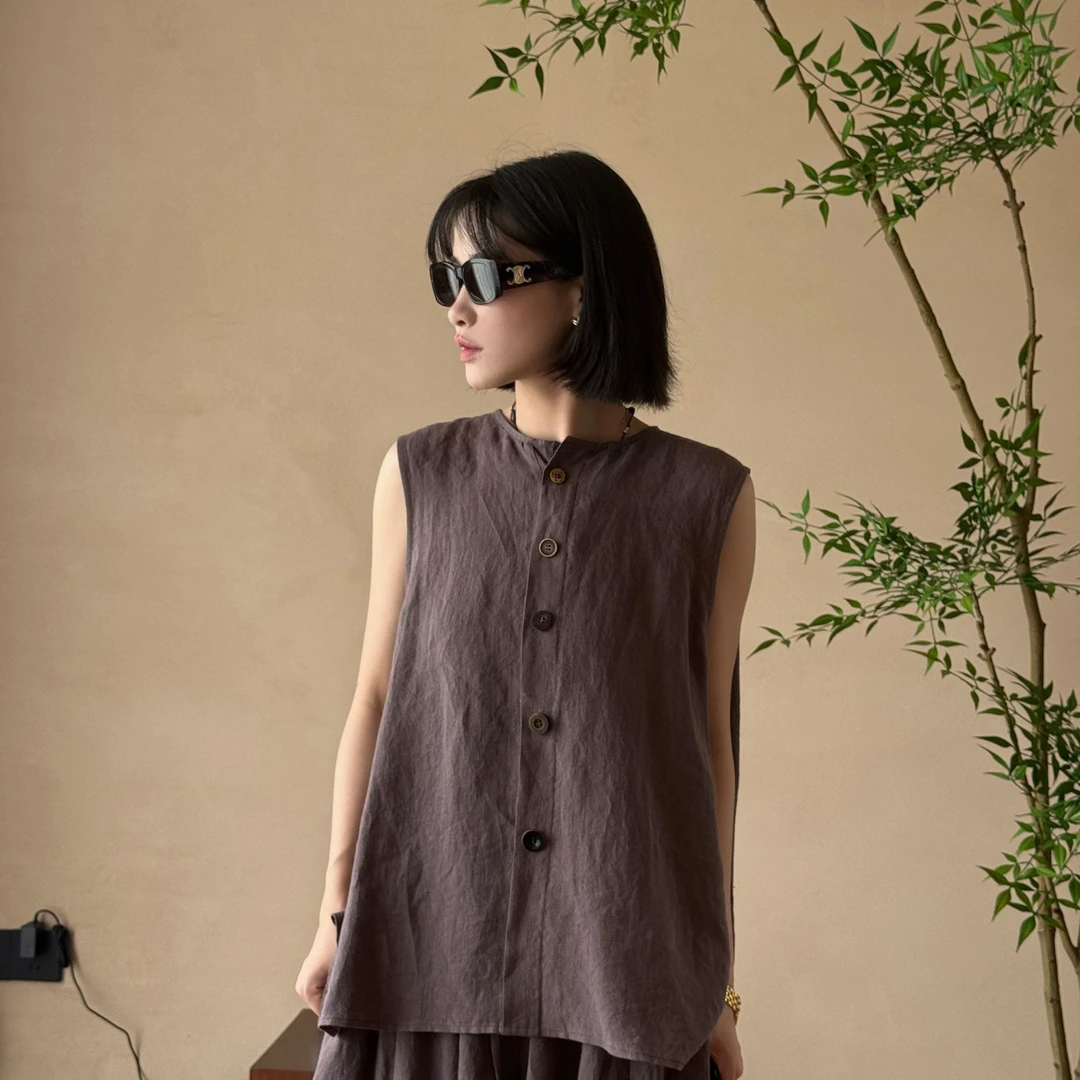 S.SHUi气质小众无袖纯色文艺极简风上衣休闲复古门襟马甲