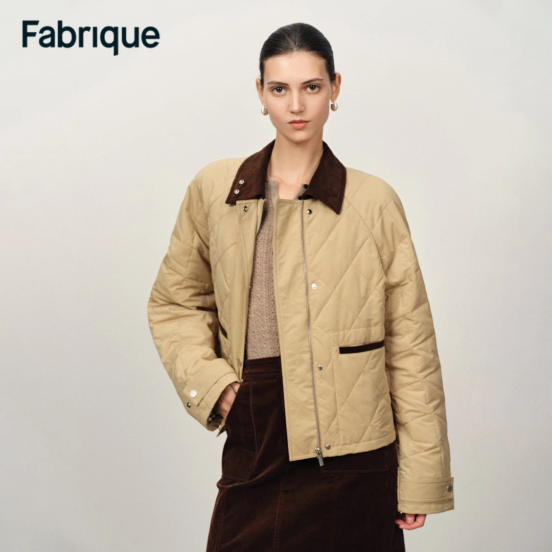 Fabrique Skye 秋冬卡其色防泼水鸭绒英伦风翻领合身轻薄羽绒服