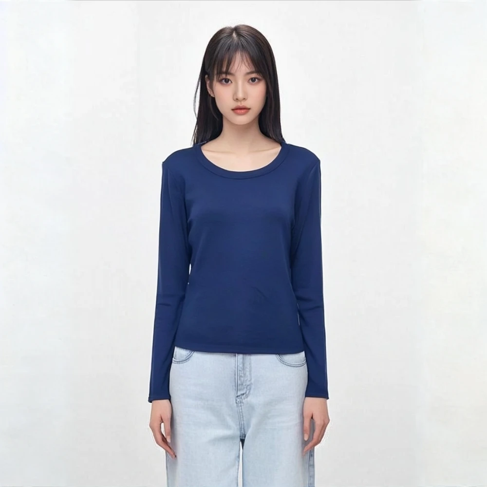 秋季显瘦长袖女款简约圆领T恤简约保暖女士针织百搭修身秋冬