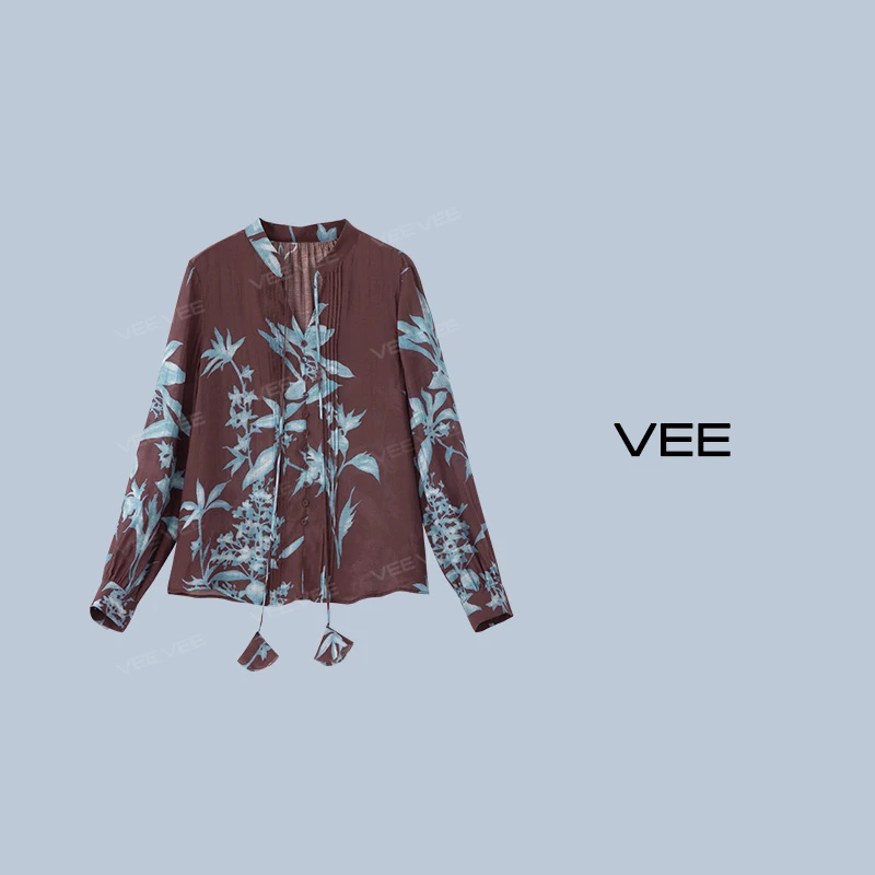 短视频VEE【春日花序】25春新款复古优雅民族风设计感印花长袖上衣