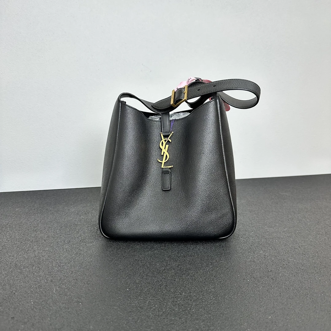 99新 YSL/圣罗兰 壹所奢品/YSL hobo水桶 小号 黑金 腋下包冉