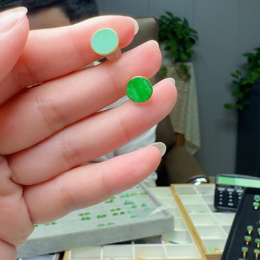 翡翠18K金镶嵌耳饰多样性发货其一