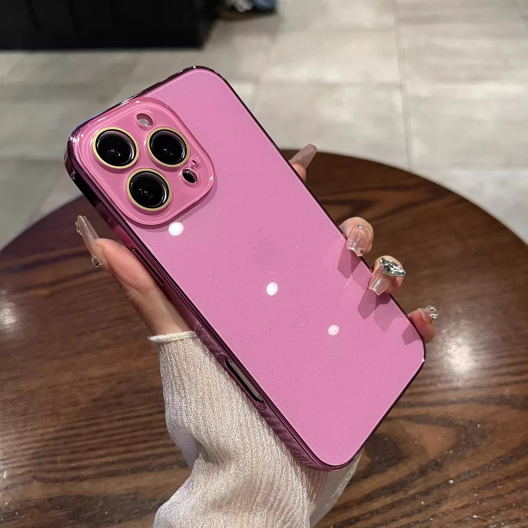 闪粉玻璃镜头全包适用苹果16promax手机壳新款iphone15pr17promax