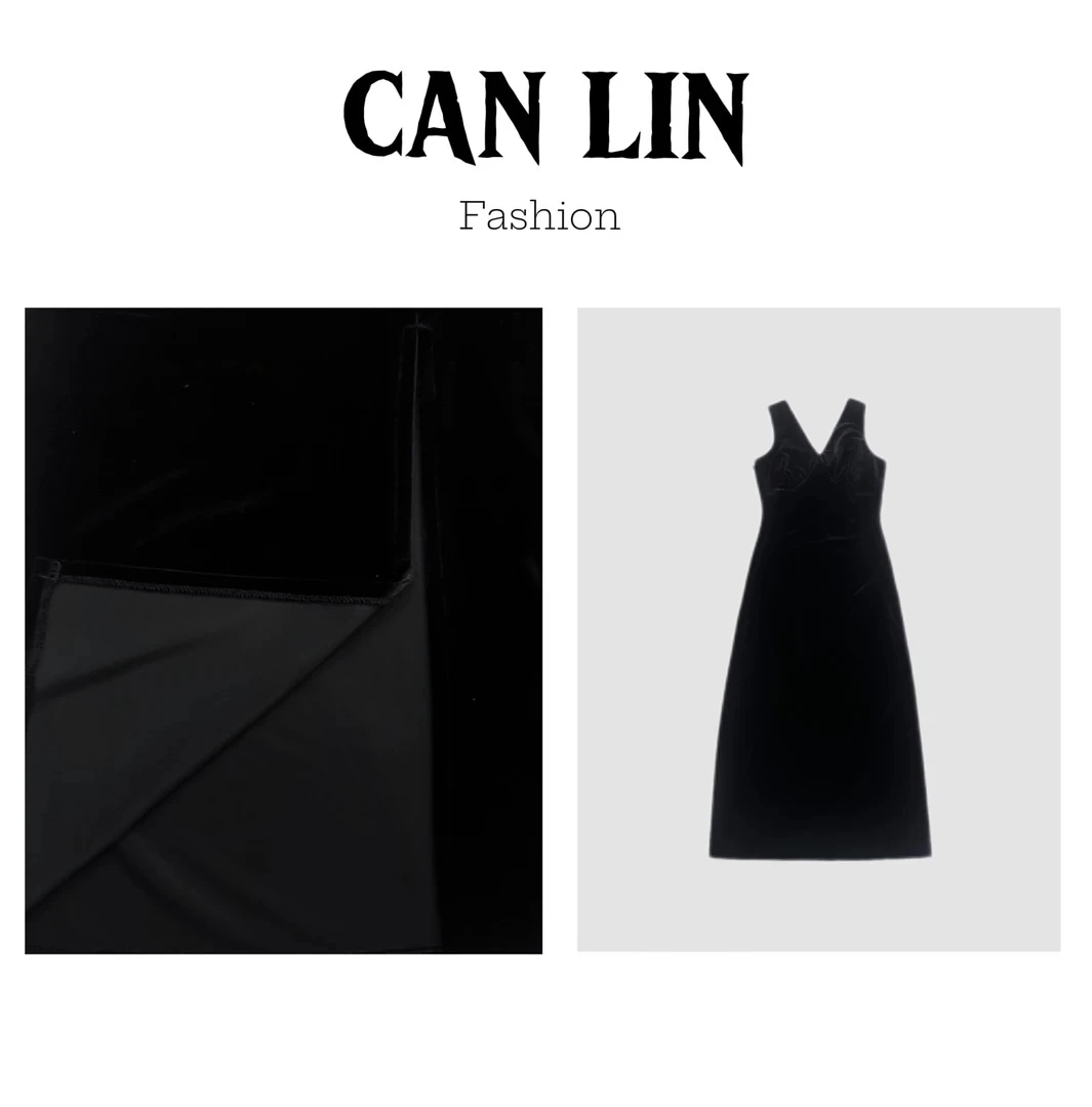 【CAN LIN】2025年早春新款气质复古法式丝绒吊带修身显瘦连衣裙女