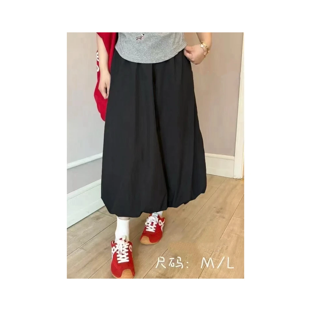 夏季新款大码百搭简约花苞裙长裙黑白显瘦休闲