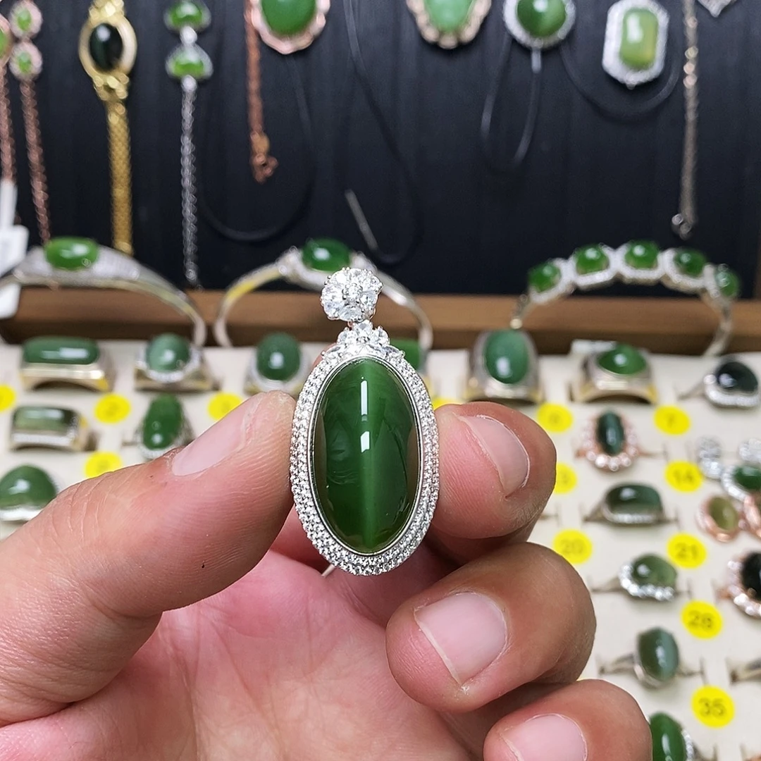 和田玉（碧玉）银S925镶嵌颈饰