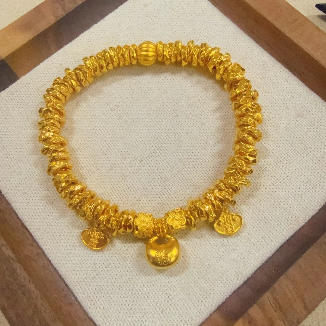【足金胖福元宝盘缠手串】卡6mm(弹力绳）