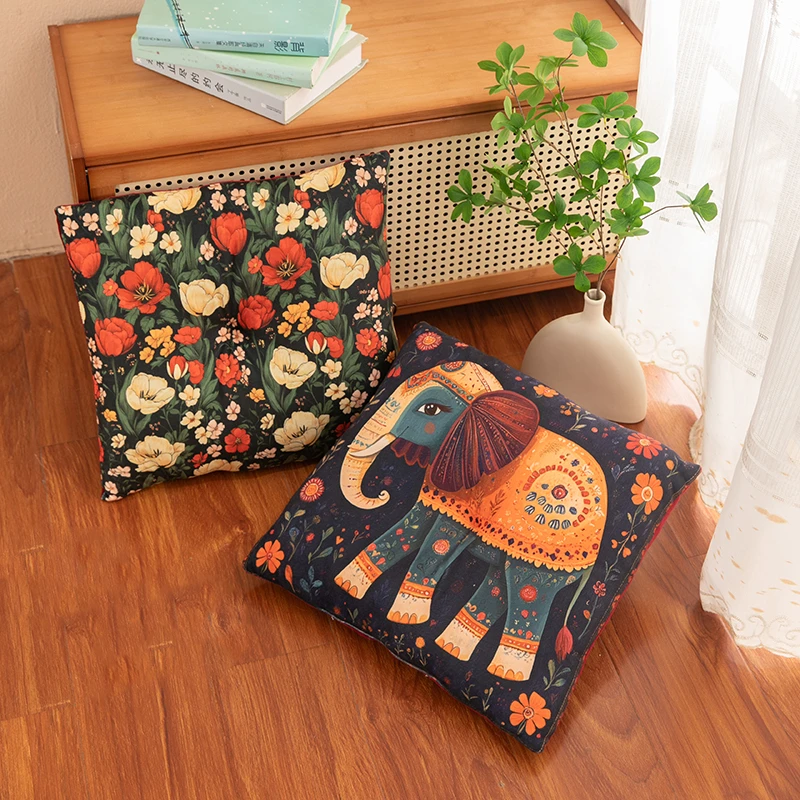 方形大象抱枕款毛绒椅子坐垫居家用民族风舒适蒲团榻榻米地板垫子