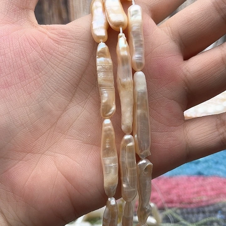未镶嵌玛瑙/玉髓珠宝半成品一条香槟银条巴洛克珍珠有生长孔