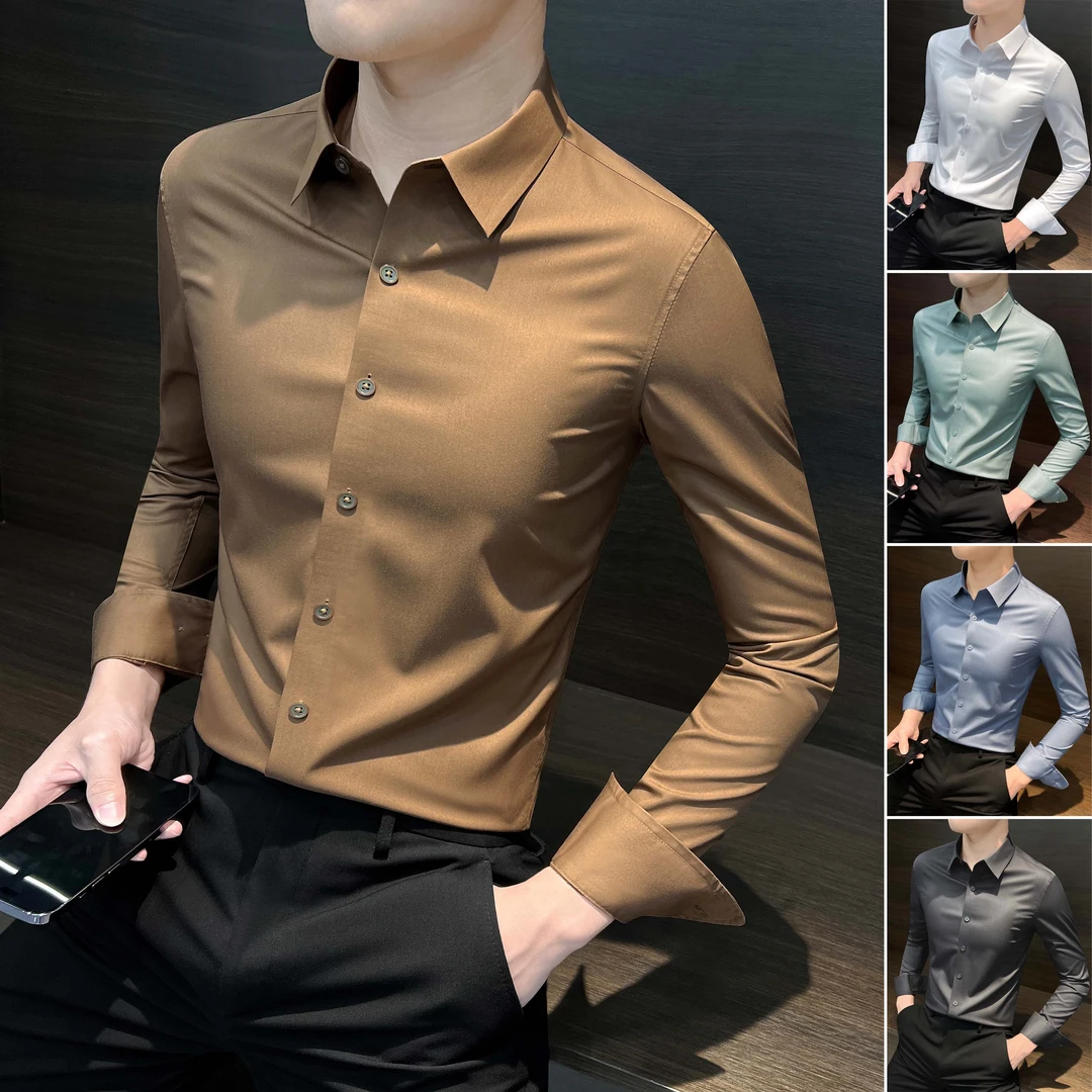 三防无痕长袖衬衣男款痞帅高级感男装轻奢商务休闲秋季款衬衫男士
