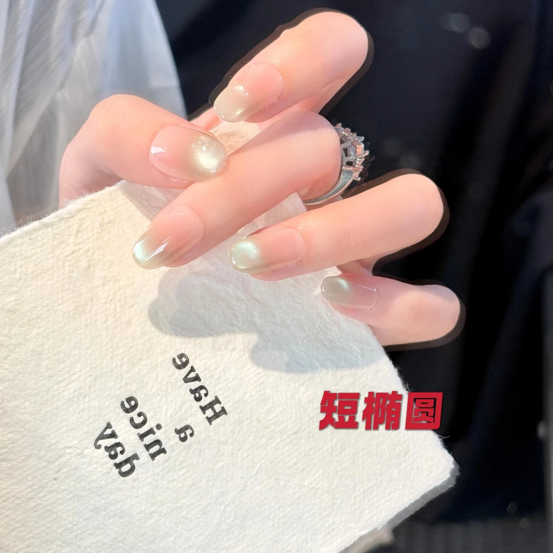 【青簪行】纯手工裸色猫眼短款穿戴甲日常温柔气质高级感美甲贴片