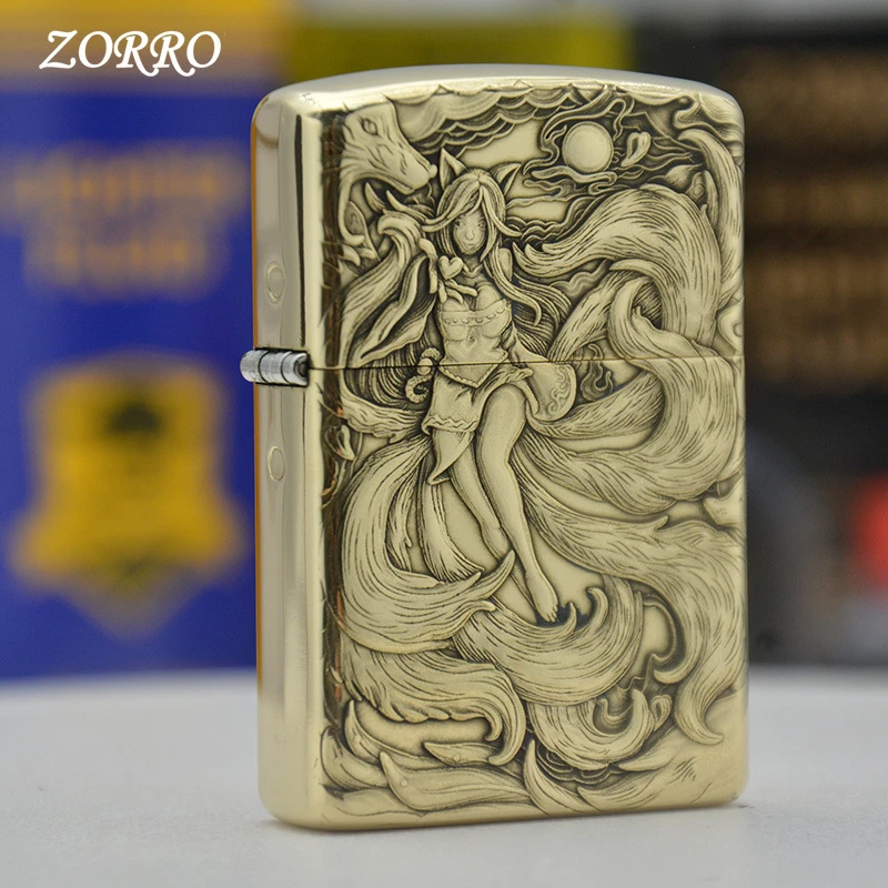 ZORRO佐罗黄铜3D浮雕九尾妖狐煤油打火机性创意【需自配油】