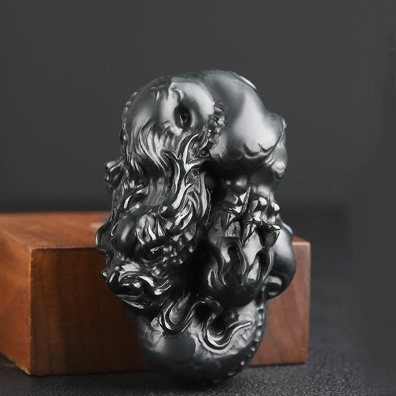 天然和田玉黑塔青玉龙手把件男女款玉石手玩件玉器茶宠小摆件礼品