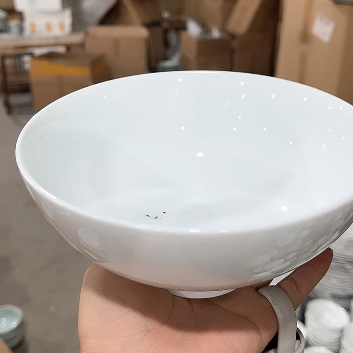 瓷片高白泥6.5英寸小高脚面碗四个微瑕包邮