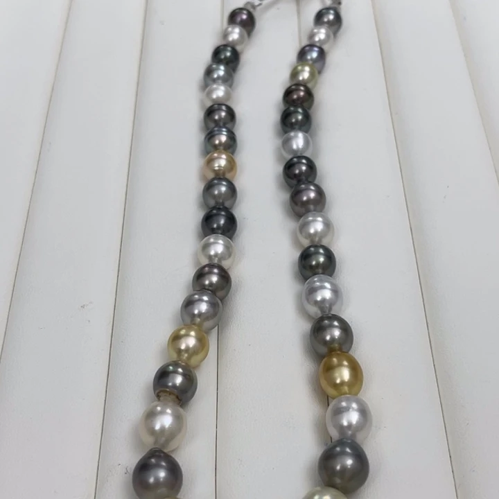 海水珍珠颈饰银S925镶嵌三兄弟混彩9-12mm