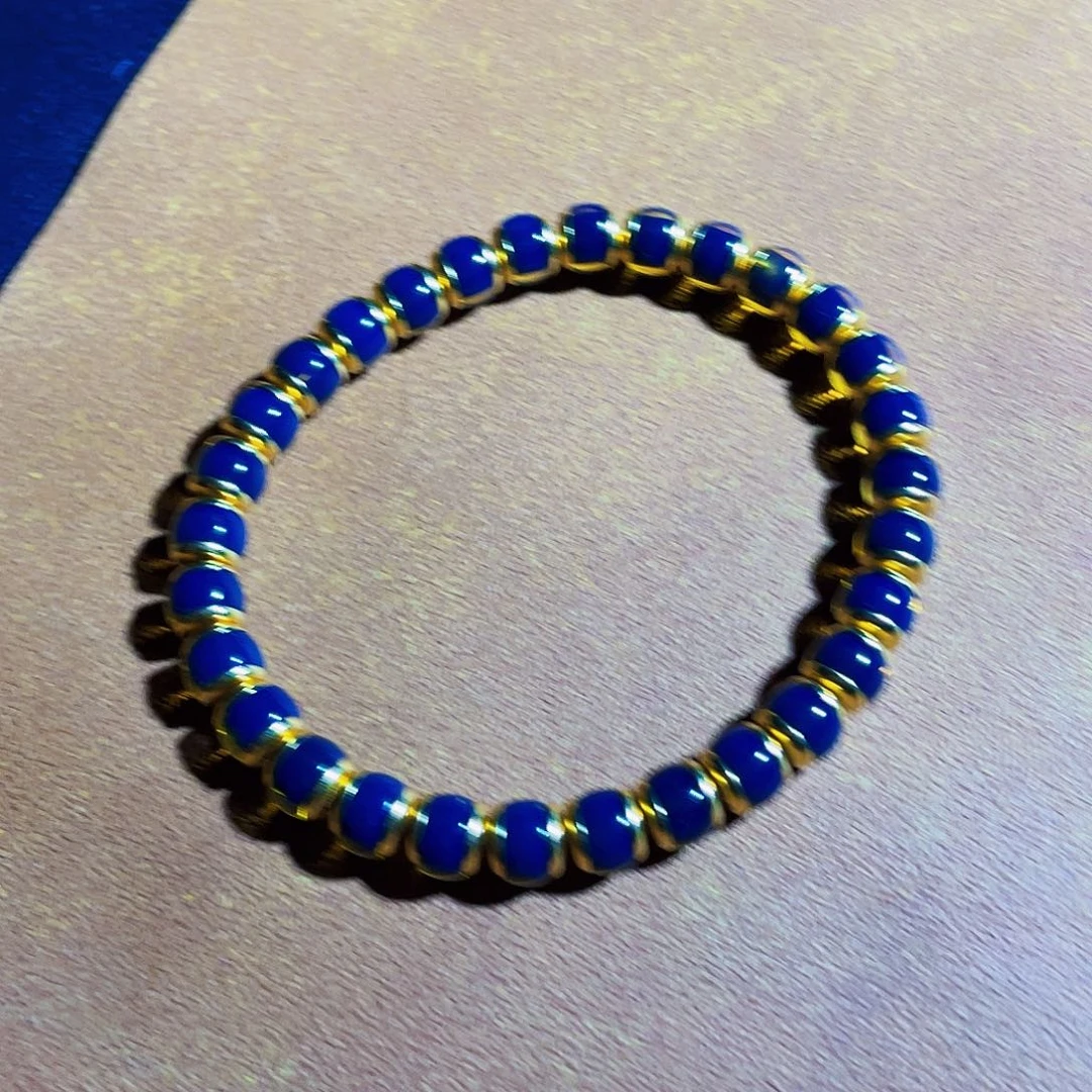 银S925镶嵌蓝珀裸石7鼓珠