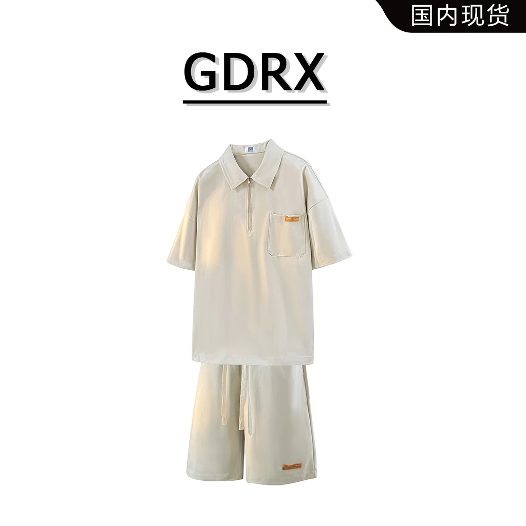 GDRX美式简约POLO衫男士套装2025夏季时尚短裤两件套高级感男装