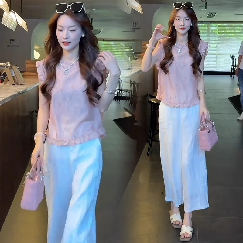 时尚套装女2025夏季新款洋气显瘦短袖衬衫九分阔腿裤气质两件套潮