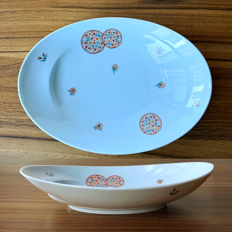 日本进口其泉有田 hoval-ほおばる-花だより25.5cm椭圆盘鱼盘菜盘手绘