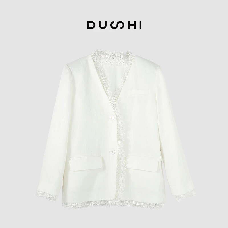 【独释】大自然的蕾丝拼接V领设计师款西装外套DS28052