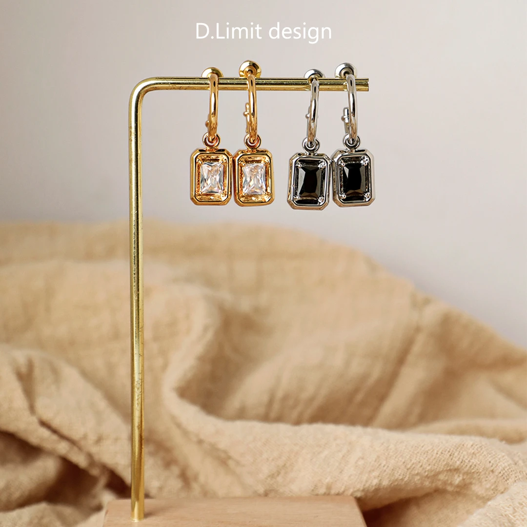 铜合金合成锆石耳饰 高级感复古小方钻耳环QW