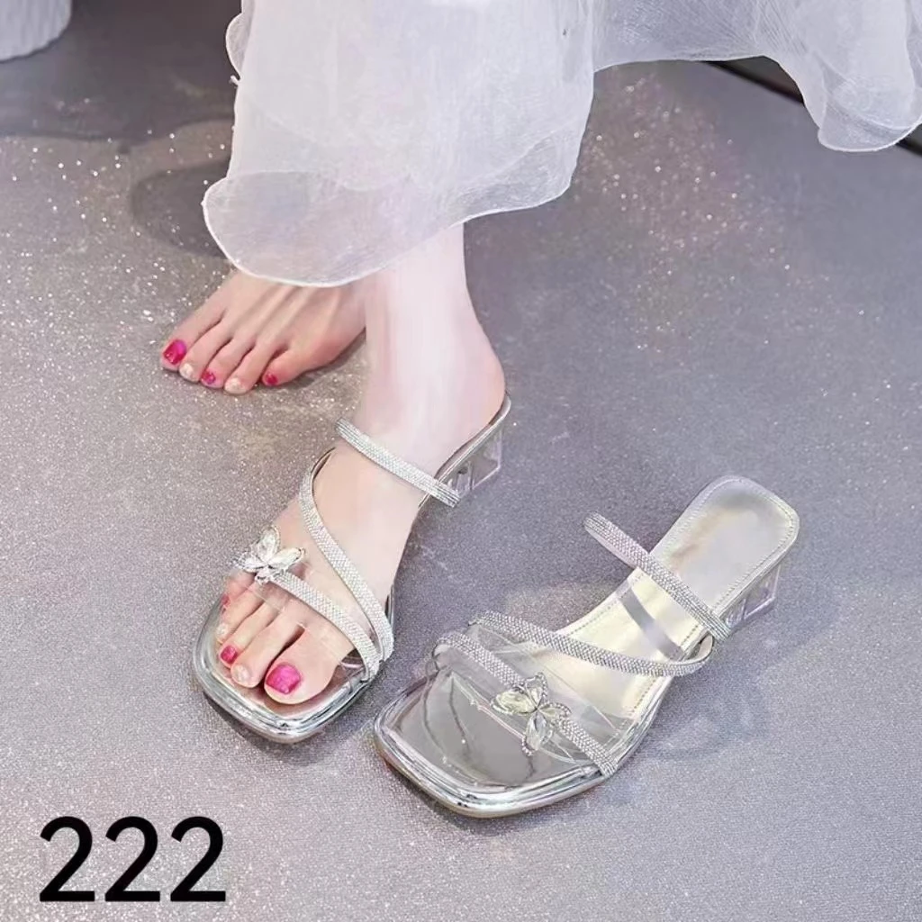 【222】时尚百搭水钻蝴蝶百搭凉拖粗跟H0003