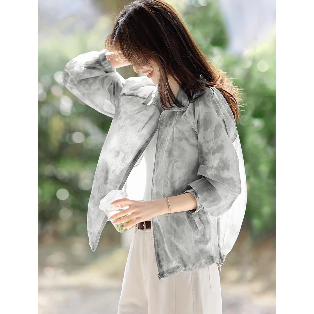 XWI｜【轻柔日影】2025夏季新款气质优雅晕染印花立领轻薄女式外套