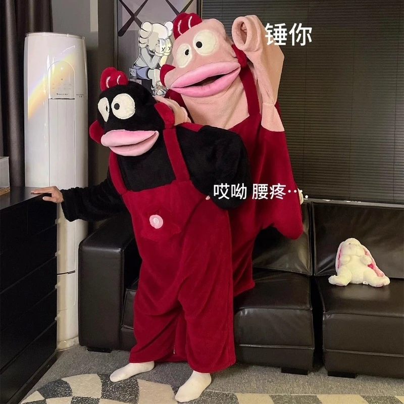 汉顿丑鱼连体睡衣女珊瑚绒情侣加绒加厚男生卡通搞怪冬家居服