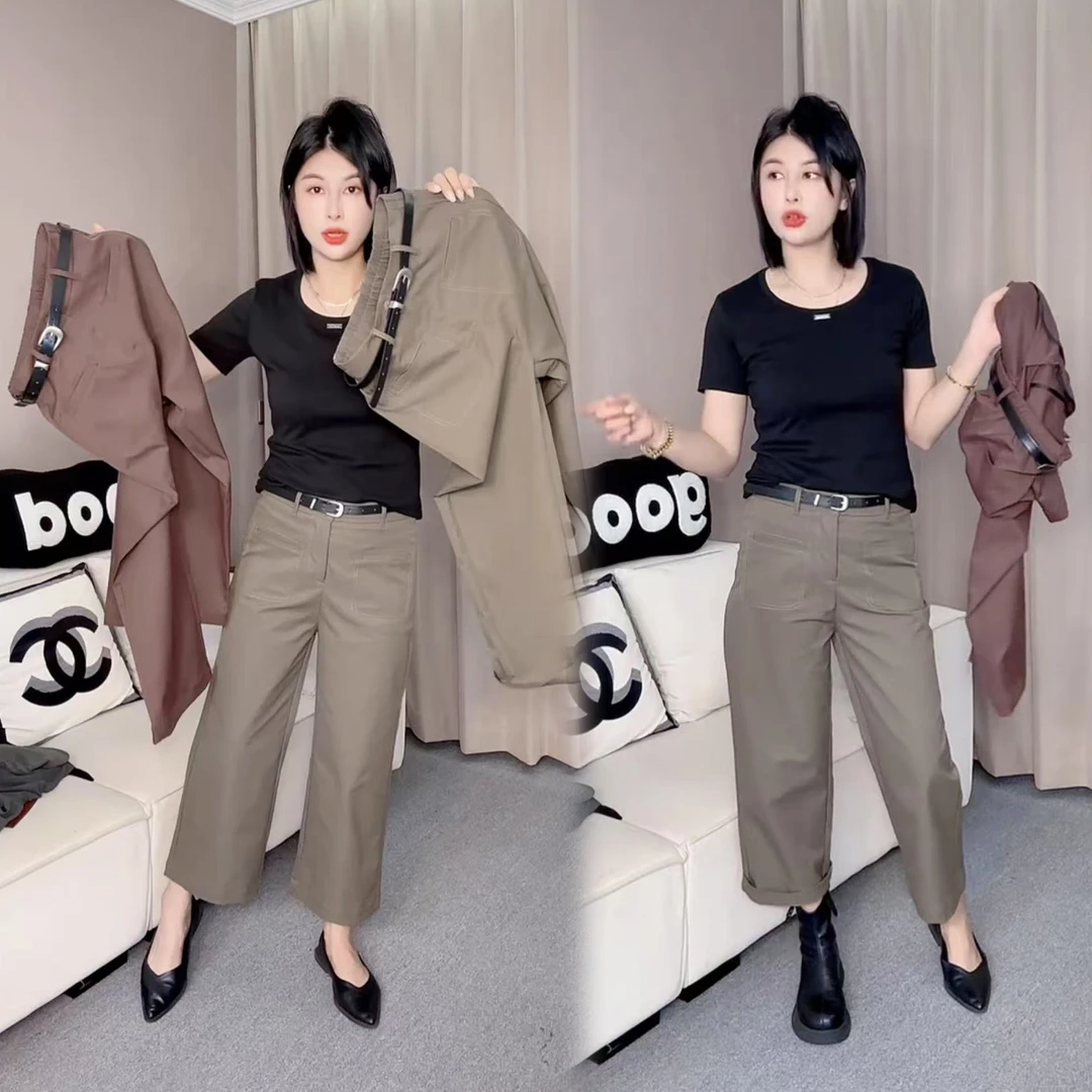 小个子早秋新款法棍裤女宽松显瘦窄版阔腿裤透气百搭高腰西装裤