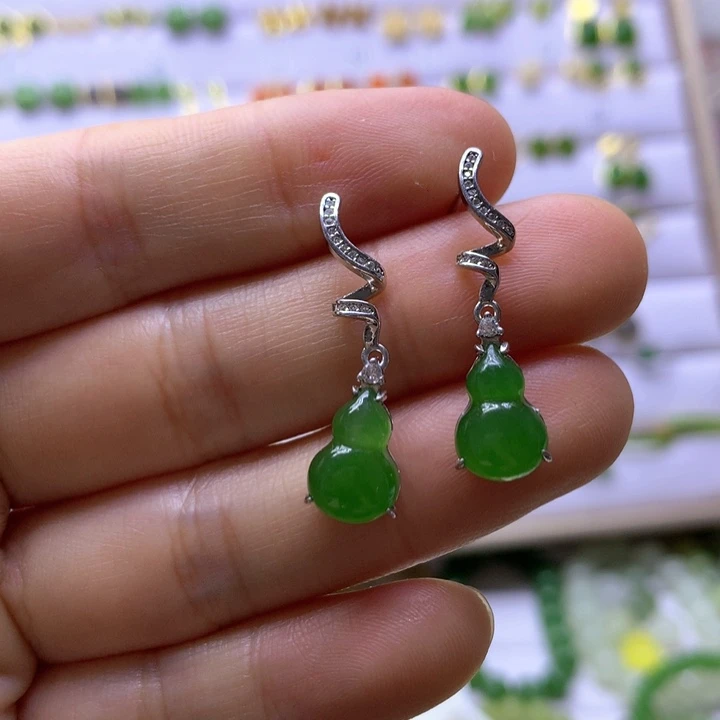 和田玉银S925镶嵌耳饰