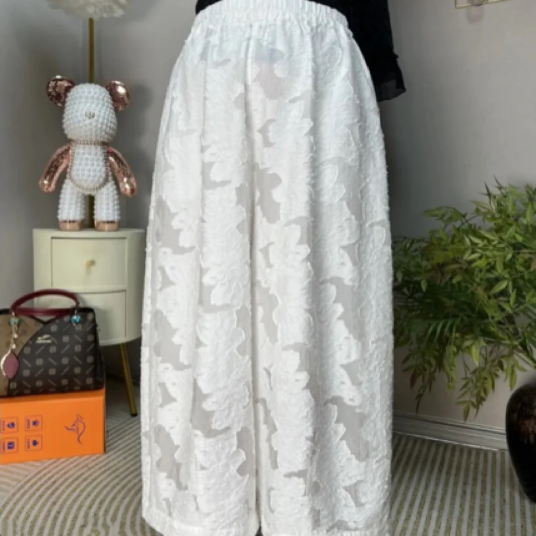 国风刺绣复古花纹高腰休闲夏季薄款阔腿裤