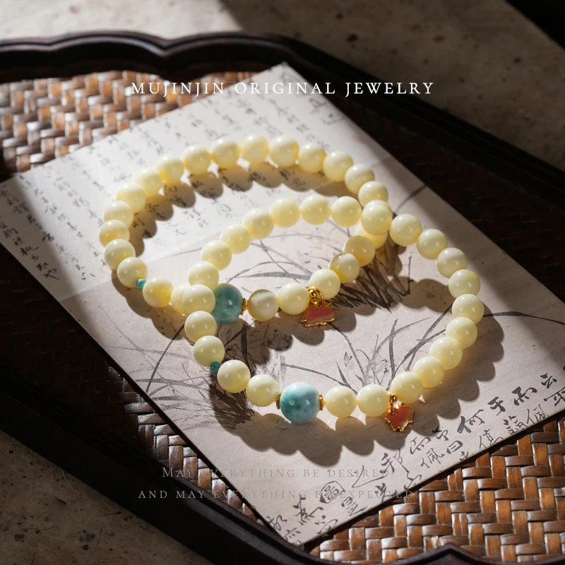 【木槿槿 独角兽】天然白蜡蜜蜡手链女款约7m串珠手串多样性发一