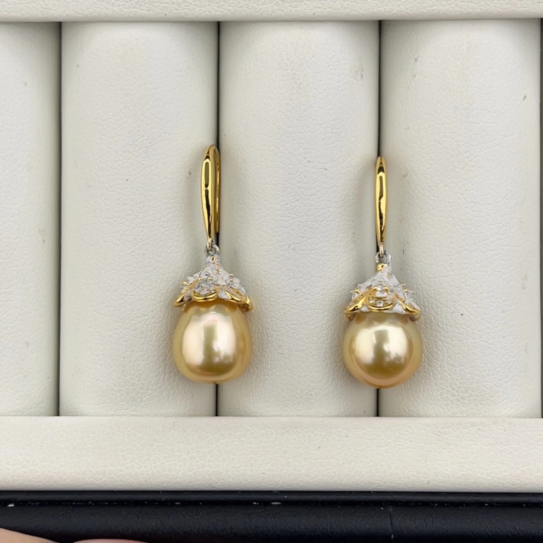 定制海水珍珠未镶嵌裸珠极光金巴对珠10–11mm 特价