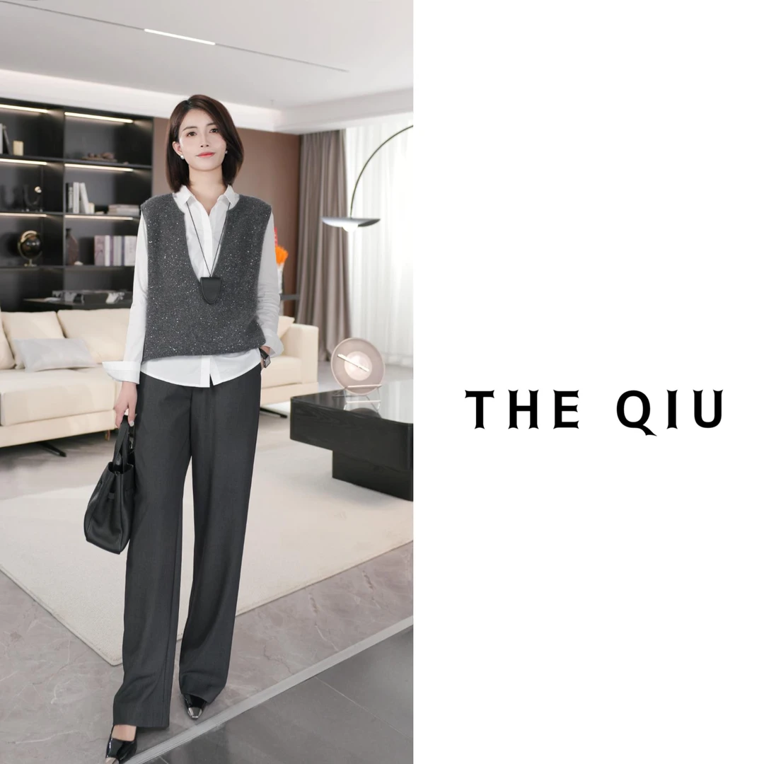 THE QIU｜鱼骨登机裤  梨型神裤连腰鱼骨压线抗皱阔腿裤