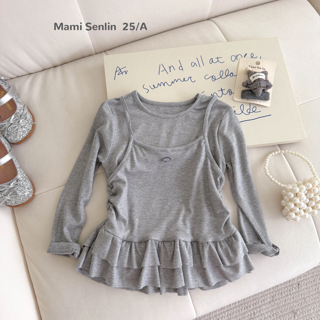 【现货】妈咪森林童装2025年新款假两件长袖上衣 253-MMSL-253082