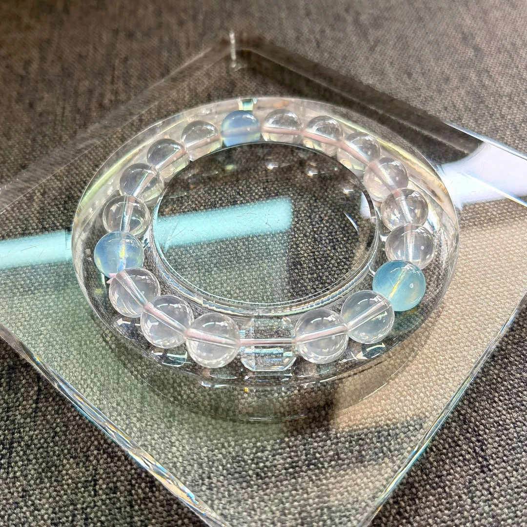 天然 卡9-10 莫桑星光粉水晶 海蓝宝 白水晶方糖 原创手串