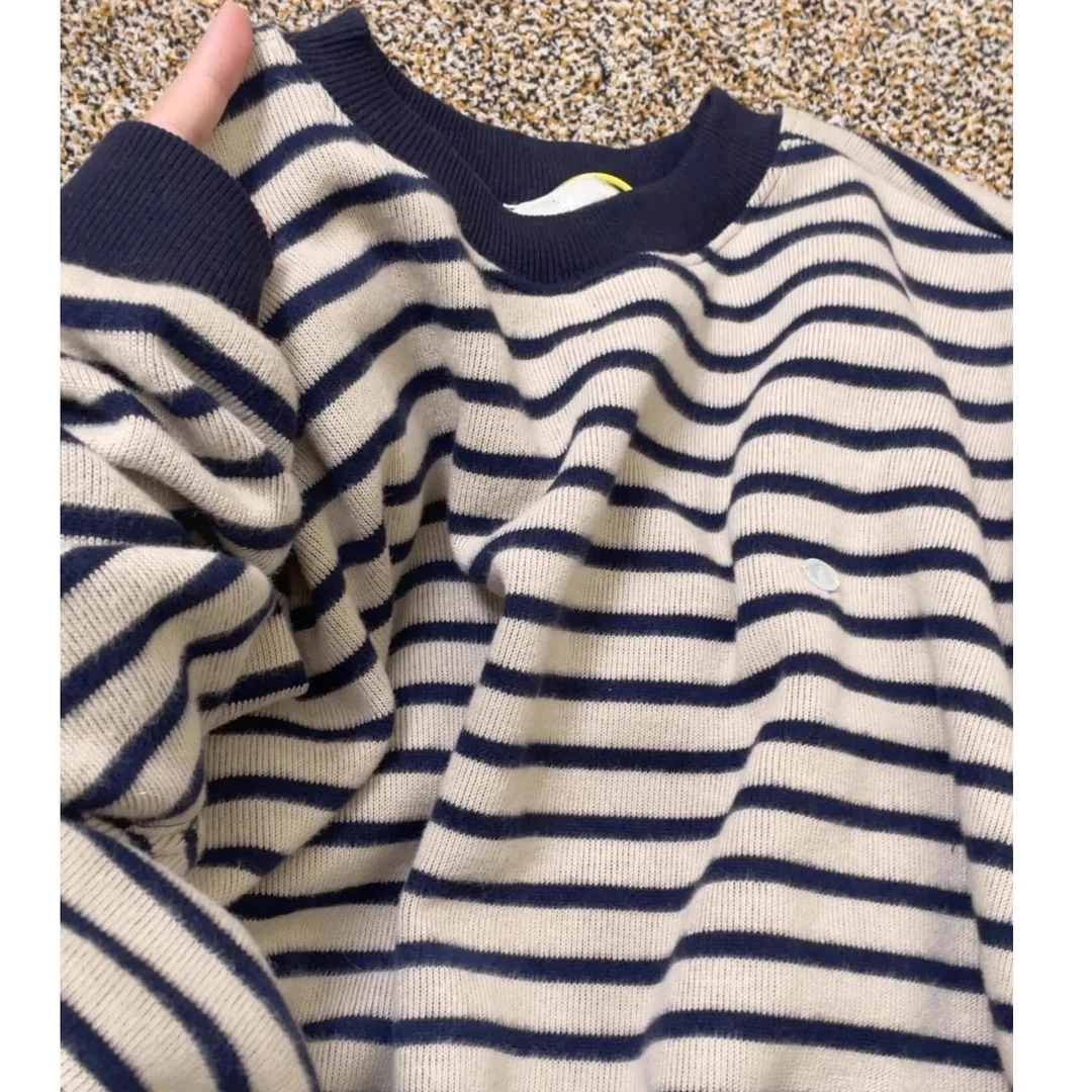 3379美式oversize条纹圆领卫衣女春秋2025新款宽松独特超好看上衣